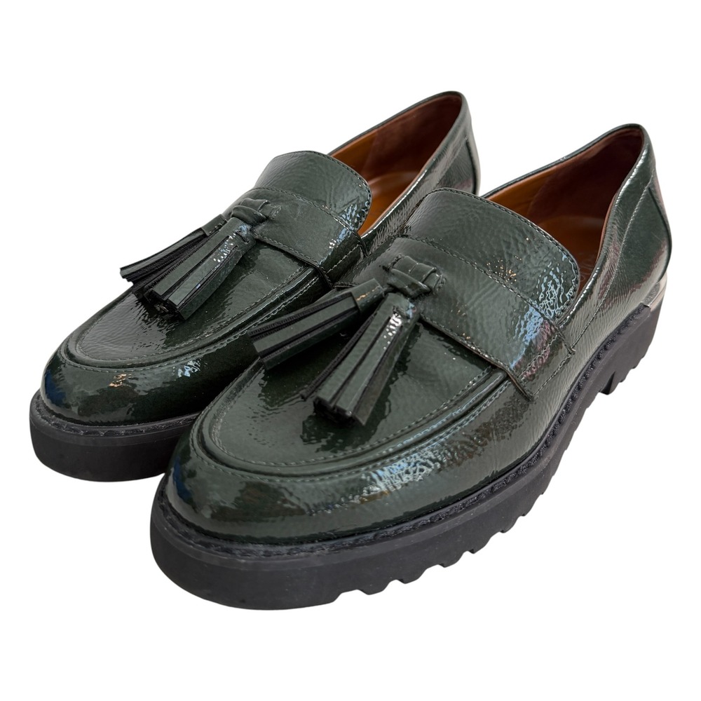 Franco Sarto Dark Green Patent Leather Tassel Lug Sole Loafers Platform Shoes 8